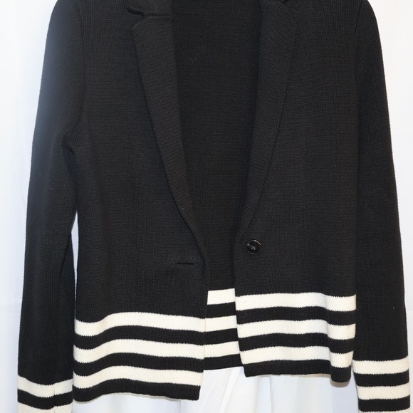 Loft Sailor Knit Jacket Black with White Stripes, One Button Front, Size XS - Picture 10 of 12
